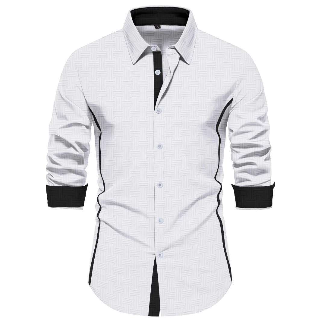 Explosive New Fashion Men's Jacquard Collocation Color Casual Long-Sleeved Shirt