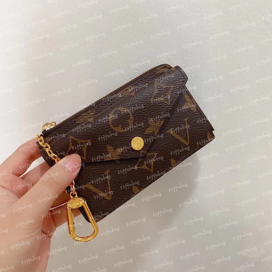 New Brown flower Designer wallet Recto verso Cards Holder Fashion Womens Mini zippy Wallet Coin Purse Bag Belt Charm Key Pouch Designer Cards Holder with box