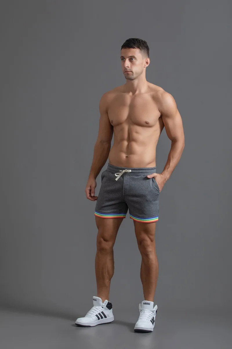 Summer Cotton Sports Casual Shorts Mens Three-quarter Pants Plus Size Casual Mens Drawstring Pants Rainbow Print 250310