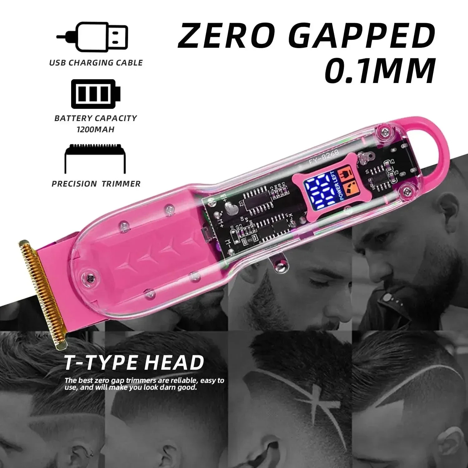 Professional Clippers Rechargeable Clipper Transparent Electric Trimmers For Men Cordless Hair Cut Machine 250311 C260312