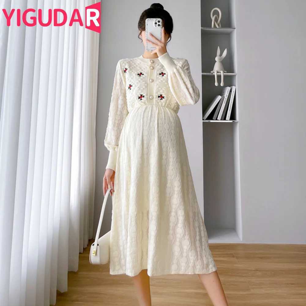maternity dress Autumn Winter Dress Female Medium Length Bottom Skirt Leisure pregnancy photoshoot dress pregnant women clothingT250311