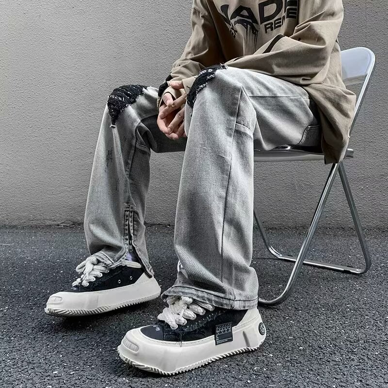 2025 Summer Split Jeans New High Street Trendy Vibe Designer Fashion Men s Pants Split Pants Street Hip Hop Apparel