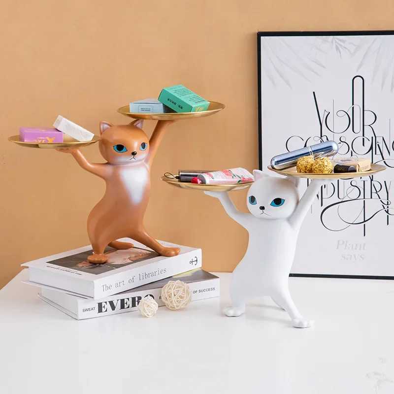 Nordic Resin Cat Tray Statue Bedroom Entrance Home Office Table Desk Decor Accessorie Key Candy Container Storage SculptureT250310
