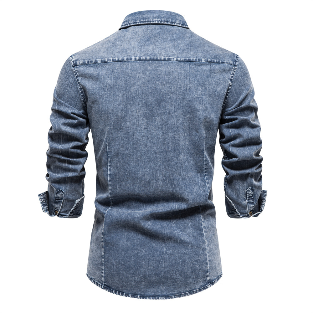 fashion Autumn/spring New European Men's Denim Quality Heavy Duty Washed And Used Shirt For Men