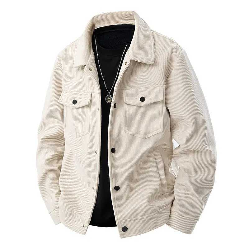 Spring and Autumn mens corduroy lapel jacket 2025 mens new American retro brand loose and handsome multi-pocket cargo jacketT250311