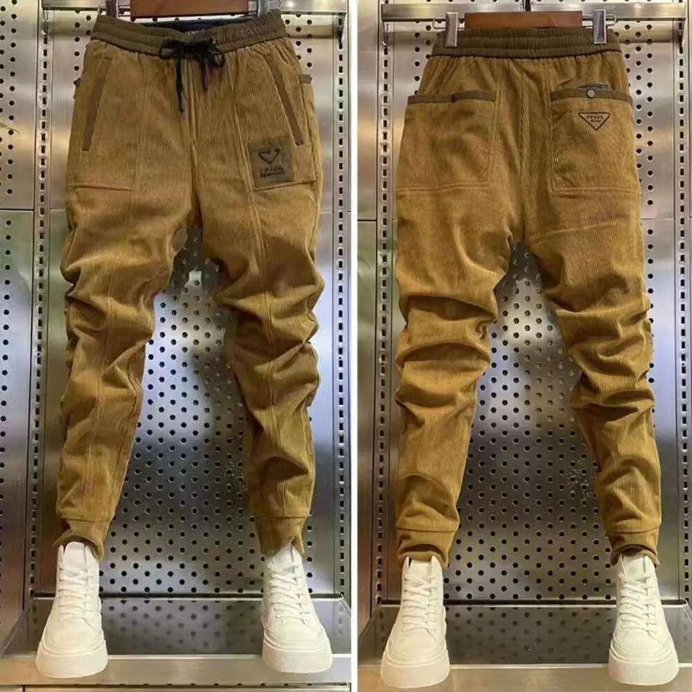 2025 Fashion Designer Summer Men s Casual Pants New Elastic Belt Comfortable Solid Color Corduroy Shrinkable Cuffs Men s Pants Daily Clothing