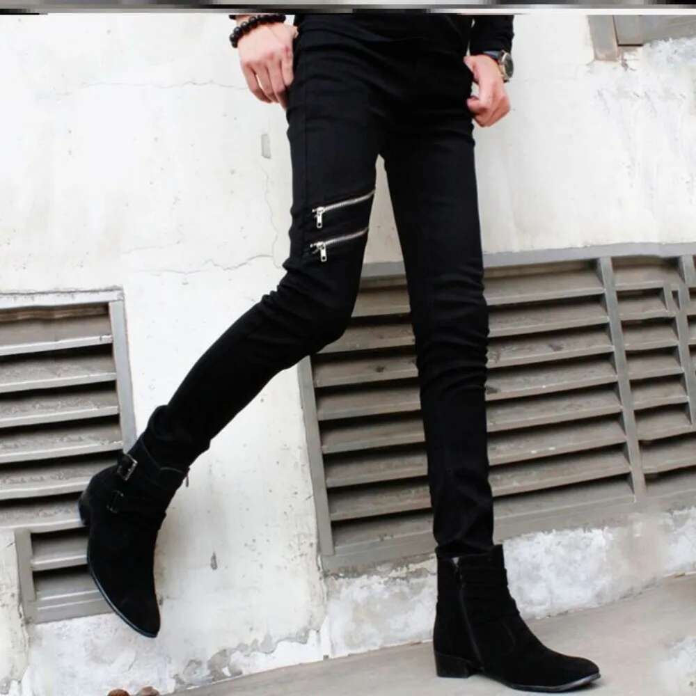 2025 Men s Pants New Casual Zipper Designer Men s Jeans Denim Pants New Trend Fashionable Black Slim Fit Elastic Pencil Pants Men s Style