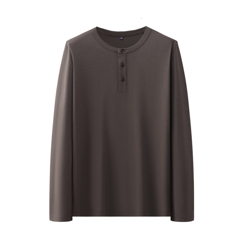 Henry collar long sleeved base shirt men's T-shirt elastic round neck autumn and winter interior casual trendy top solid color polo