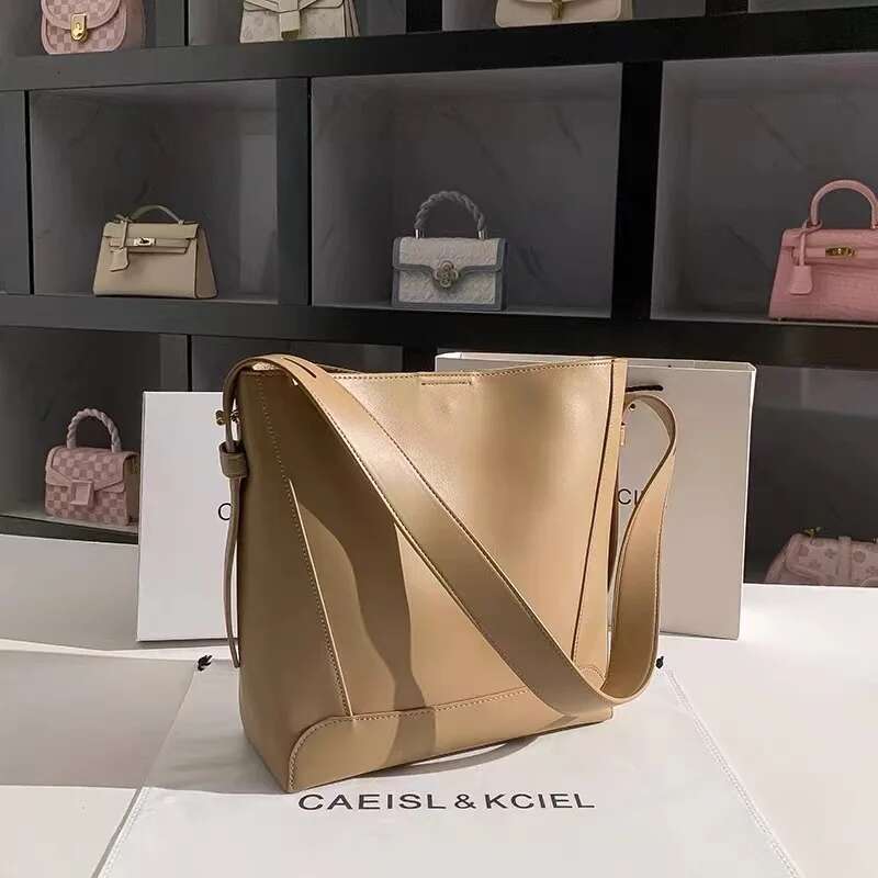 High Quality Genuine Leather Cowhide Bucket Large Capaity Tote Fashion Women's Handbag Female Shoulder Casual Bag