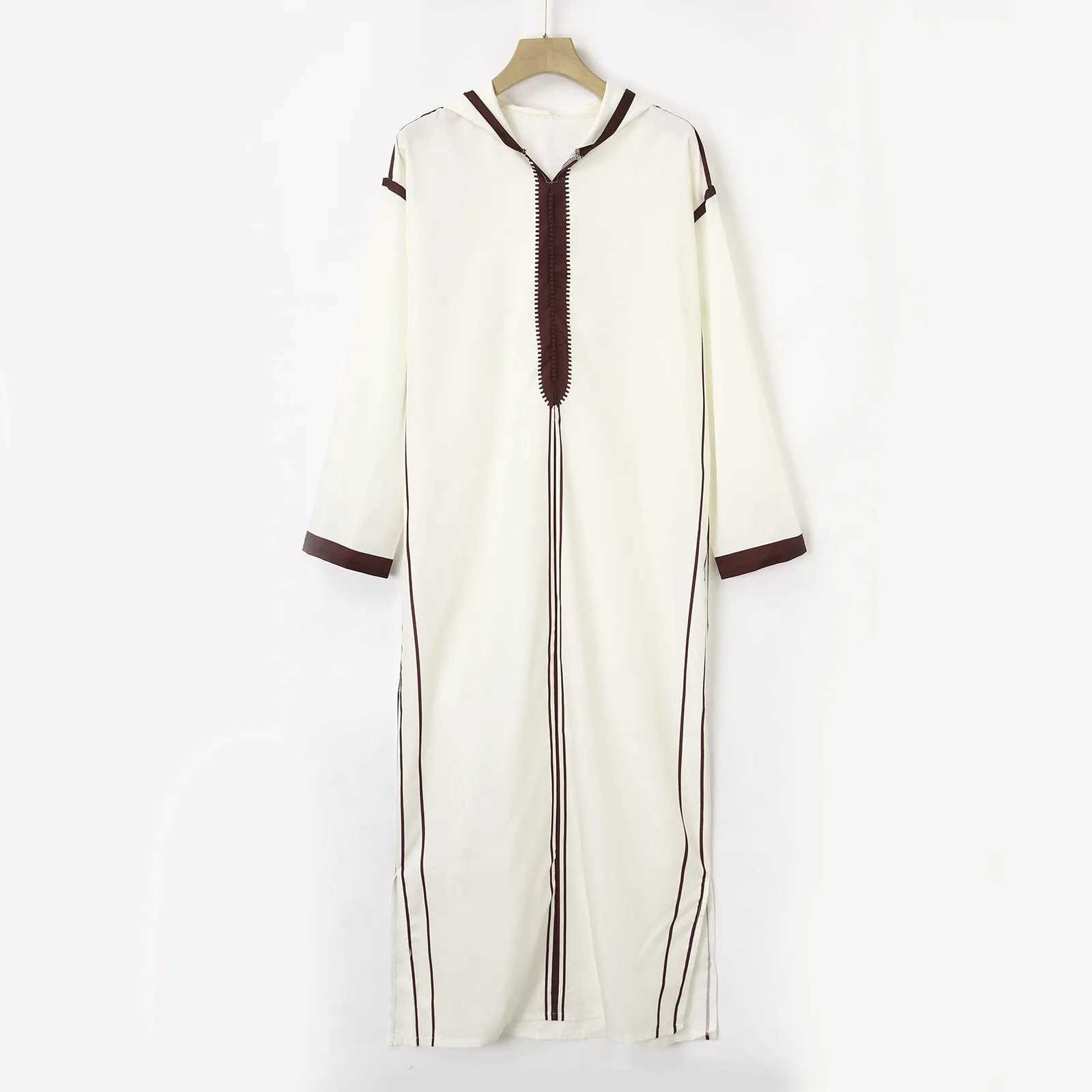 Hooded Mens Jubba Thobe Long Sleeve Loose Islamic Ramadan Muslim Dress Saudi Arabia Islamic Clothes Malaysia Long Dress DjellabaXJ250310