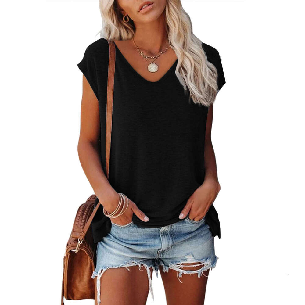 Womens 2025 Summer Solid V-neck Loose Short Sleeved T-shirt for Women Slim Crop Top Casual Womens T Shirt Clothes Graphic T Shirts