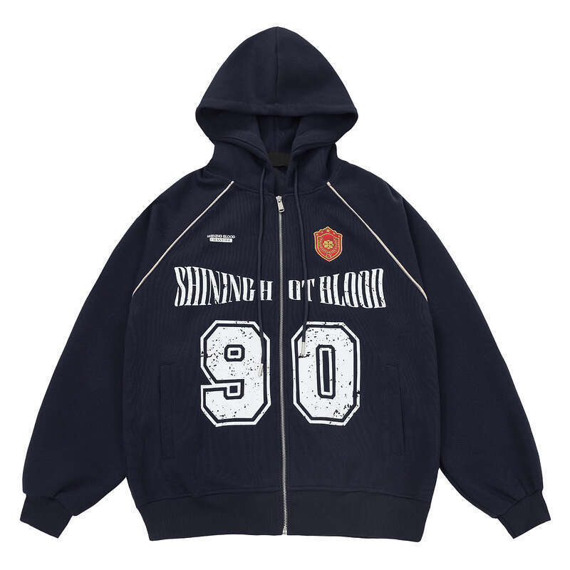 Red Sports Hooded Sweatshirt Cardigan Jacket Men's And Women's Loose American Style Sportswear Top Trendy