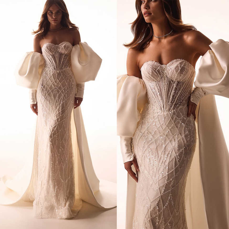 Elegant Mermaid Wedding Dress Sweetheart Neck Wrap Bridal Gowns Beaded Sequins Sweep Train Dresses Custom Made vestidos de novia
