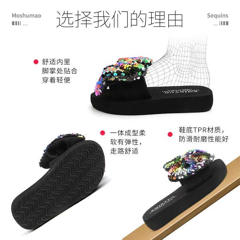 Fashion Sequin Bow Girl Slippers Princess Shoes Children Beach Slipper Girl Sandals Flats Non-slip Soft Kids SlippersT250311