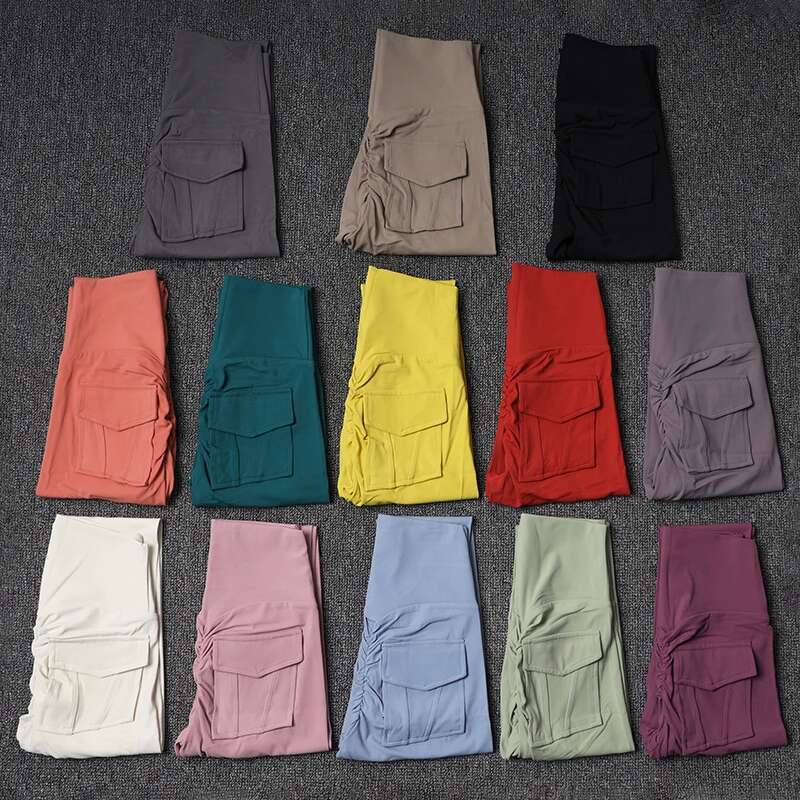 SOISOU Nylon Leggings Sport Yoga Pants Sexy Tight High Waist Elastic Women's Panties Pocket Legging Mujer