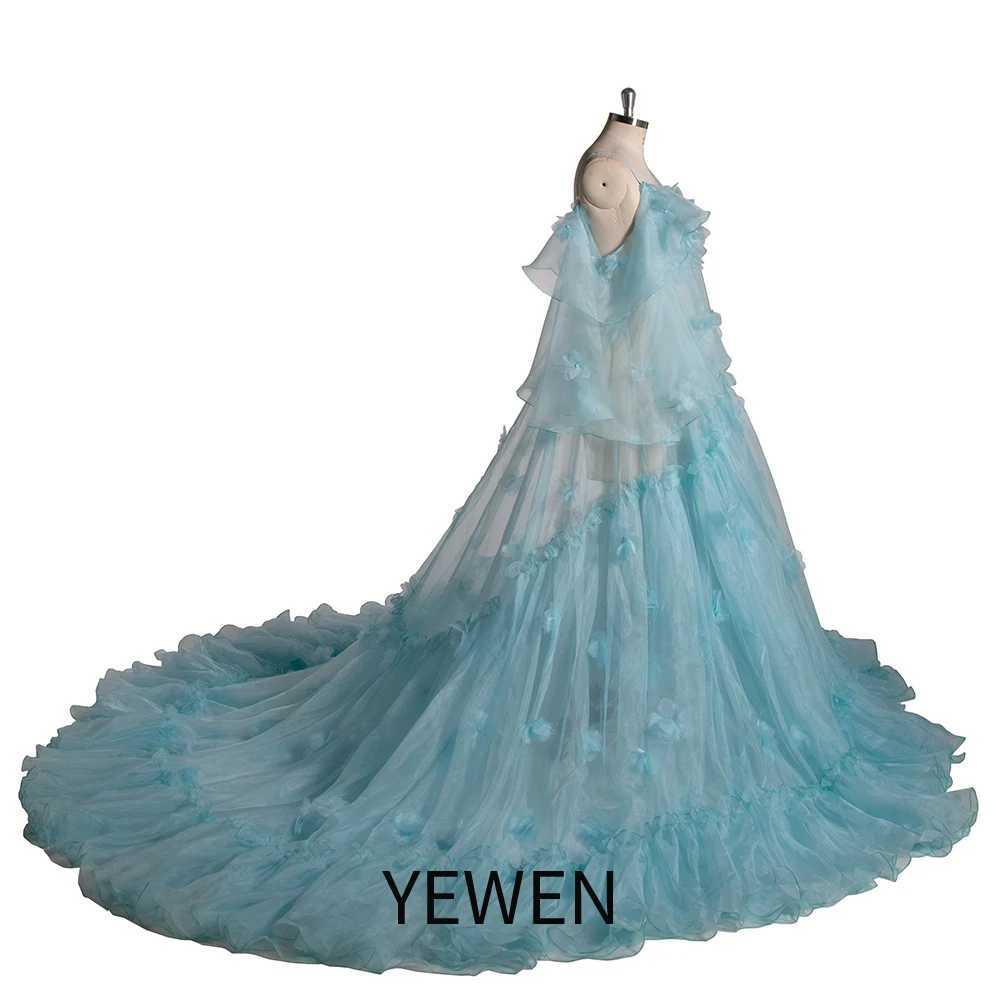 Ethereal Light Blue Ruffle Tulle Maternity Dress with Floral Appliqus Pregnancy Shooting Dress YEWEN YW5503 X250224