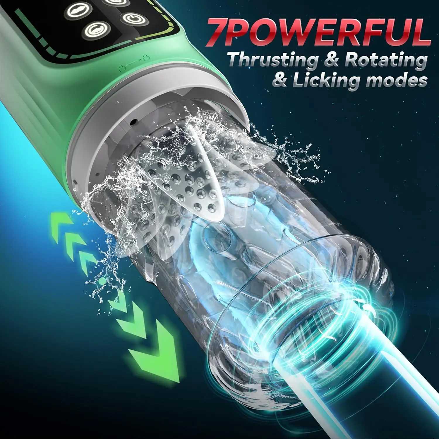 IPX7 LED Automatic Male Masturbator Cup 7 Sucking Rotating Licking Thusting Modes Pocket Pussy Stroker Blowjob Sex Toys For Men W250311