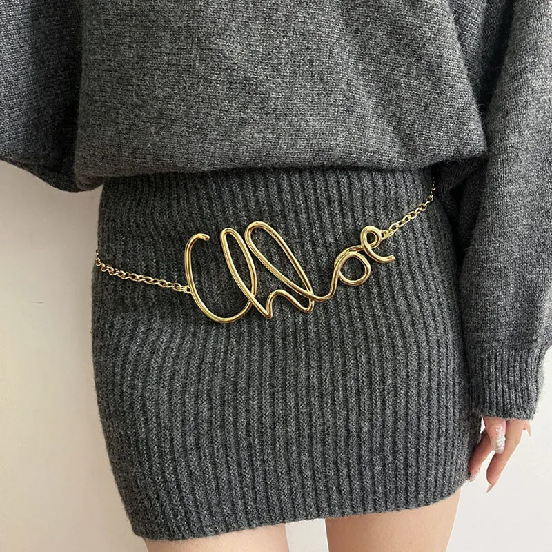 Fashion Elegant Gold Color Letter Waist Chain For Women Girls Minimalist Charm Metal Daily Jewelry Accessories 250311
