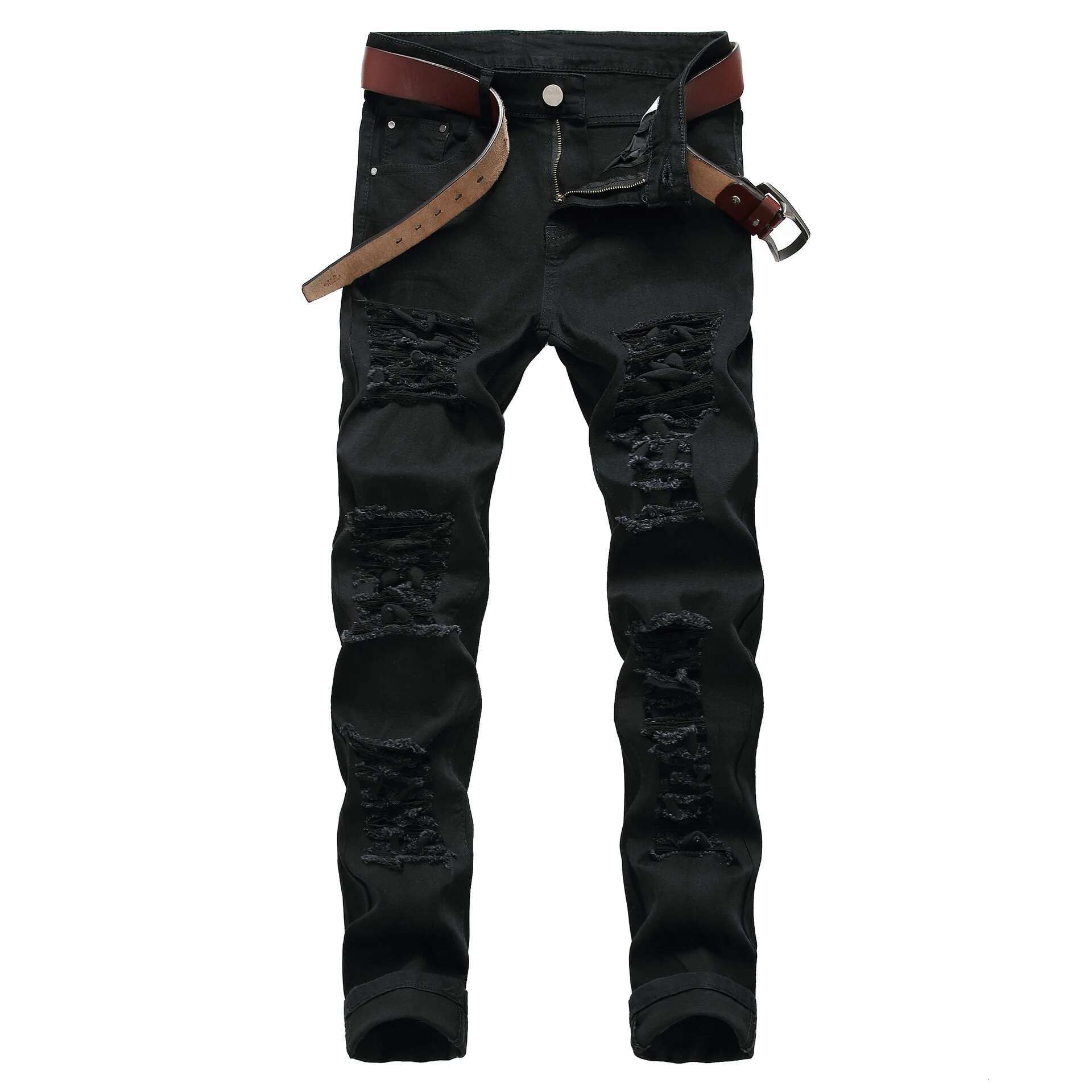 2025 Men s Straight Leg Denim Pants Men s White Flag Printed Fashion Designer High quality Jeans Elastic Slim Fit Casual Pentagram Hip hop Plus Size P