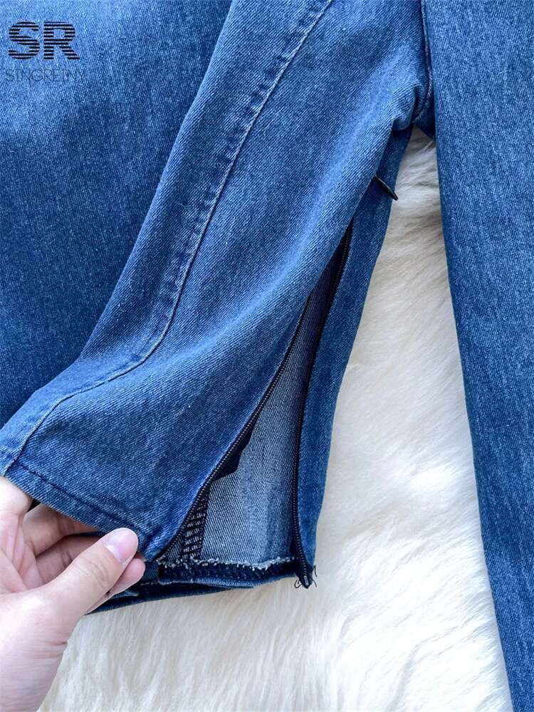 hoodie Hotsweet Denim Blouses Women Long Sleeves Skew Collar Newest Irregular Design Fashion Zipper Autumn Basics Tops jacket