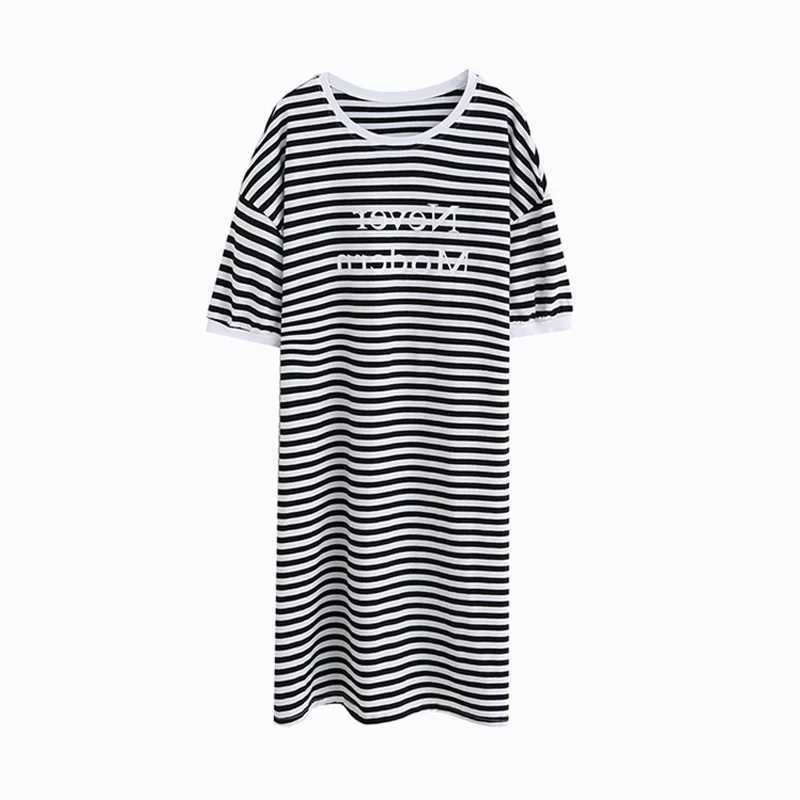 Maternity Summer Large Size Dress Korean Loose Maternity Tops Striped Long T-Shirt Dress Knee-Length Short-Sleeved Long SkirtT250311