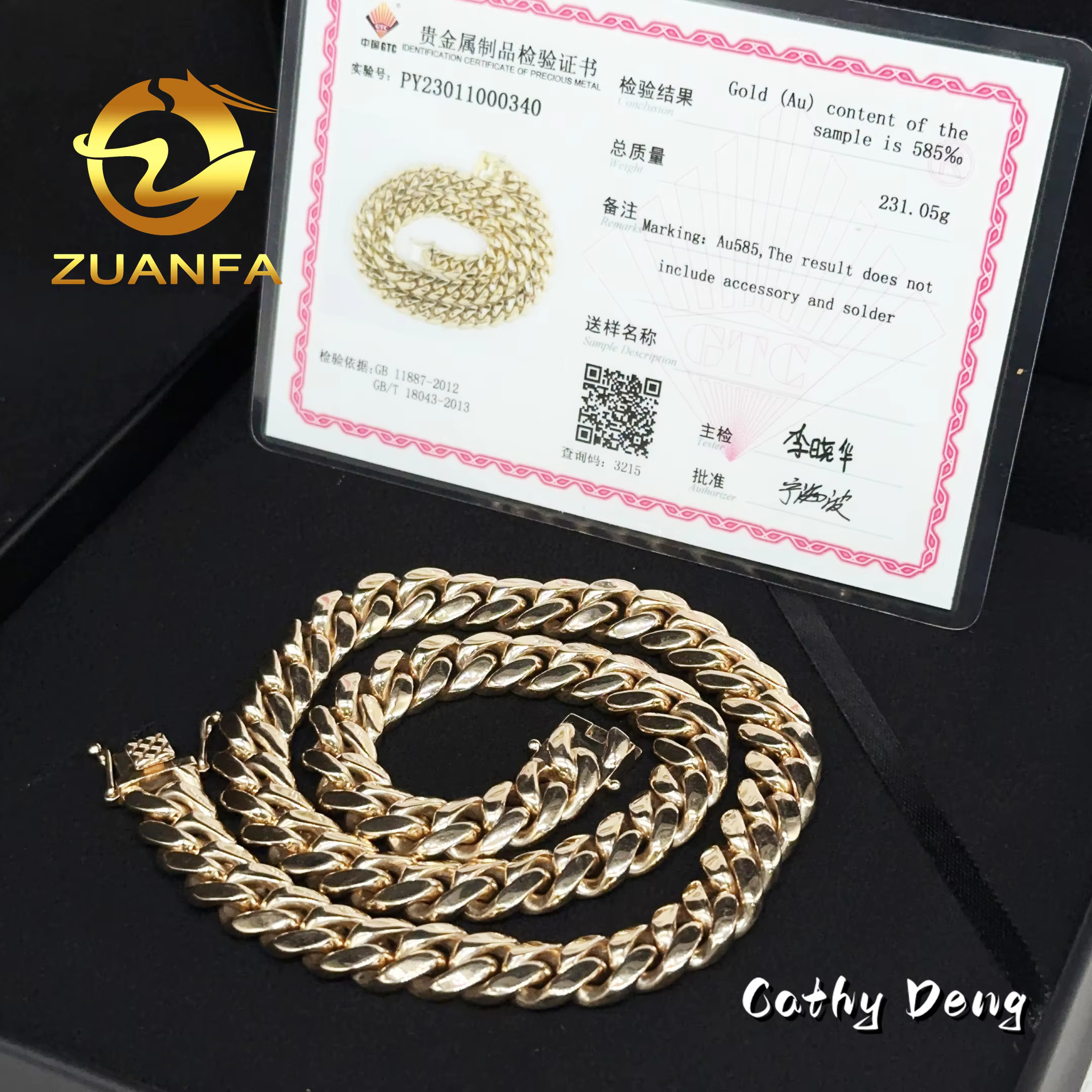 Luxury 14k Solid Gold Cuban Chain 12mm AU585 Gold Hip Hop Jewelry Rapper Miami Cuban Link Chain Necklace for Men