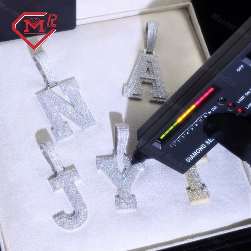 Wholesale VVS Initial Letter Pendant Sterling Silver 925 Iced Out Moissanite Diamond Initial Pendants Hip Hop