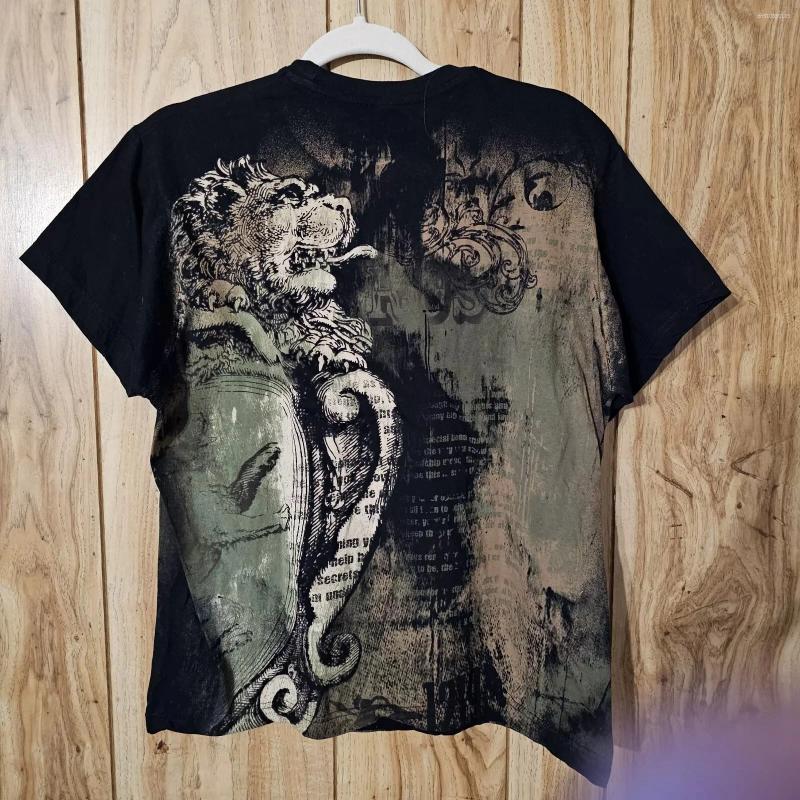 Men's T Shirts 2000s Xzavier Shirt Medium Black Lion Graphic Goth Vamp Wichy Retro Print Cotton Top