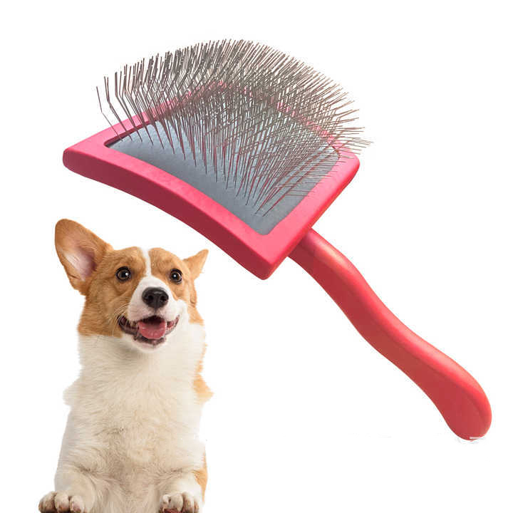 Curved Long-Pin Pet Grooming Brush Wholesale Deshedding Detangling Comb for Dogs and Cats with Hair Removal and Knot Care