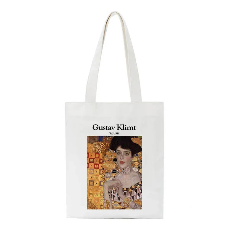 Fashion Gustav Klimt Handbag Canvas Summer Shoulder Bag Ecofriendly Large Capacity Travel Shopping Schoolbag 250311