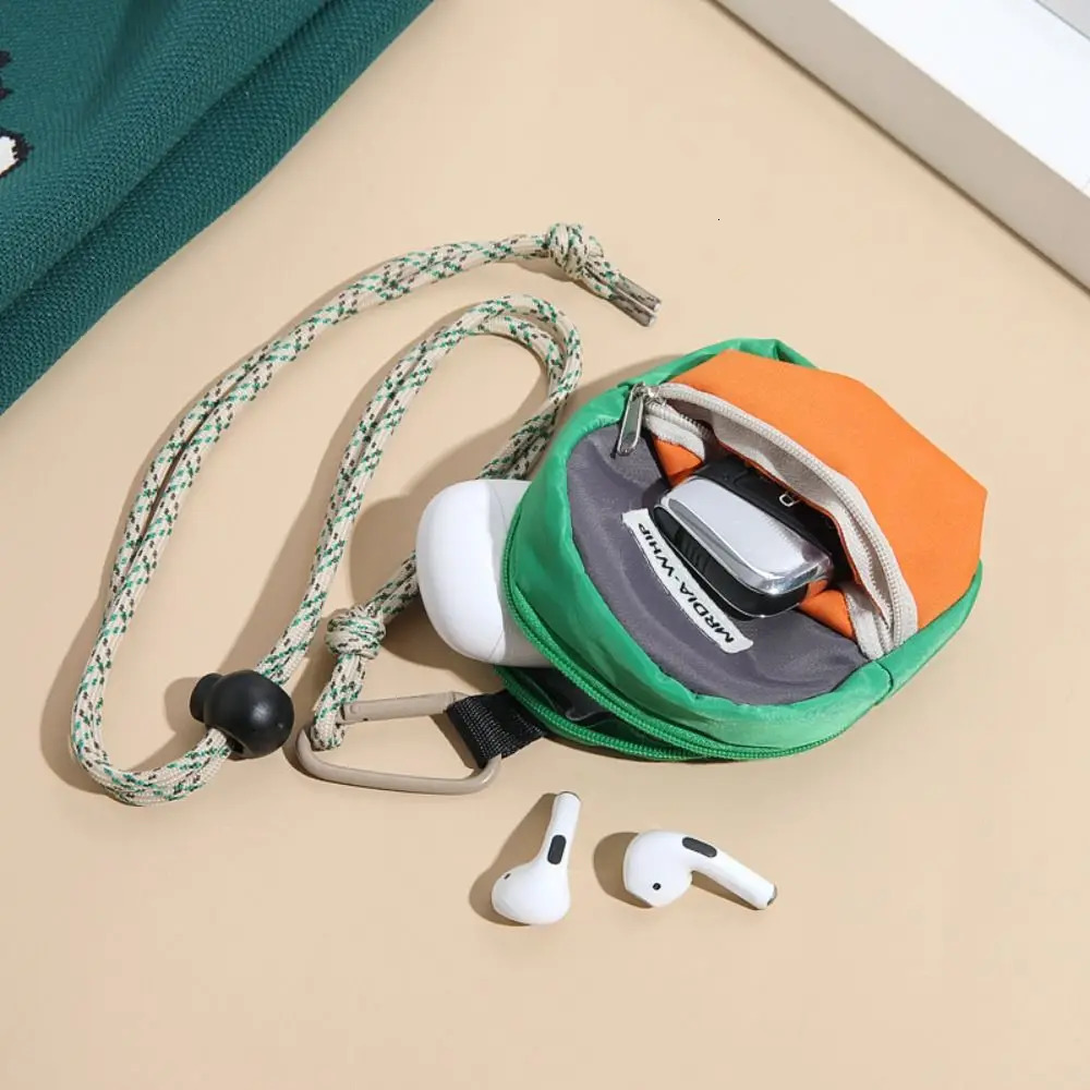 Neck Hanging Coin Purse Polyester Earphone Storage Bag Mini Wallet Antitheft Contrasting Color Small Key 250311