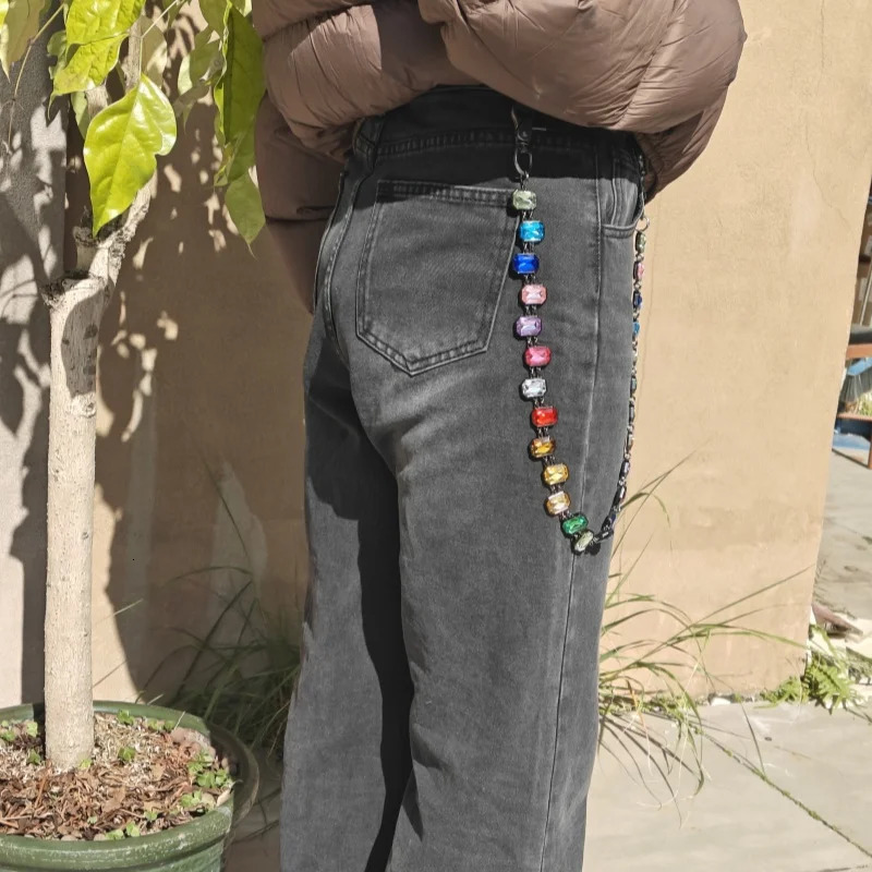 Concise Colour Agate Crystal Pants Chain Men And Women Ones Waist Accessories Gothic Ethnic Style Y2K Locomotive Chain 250303