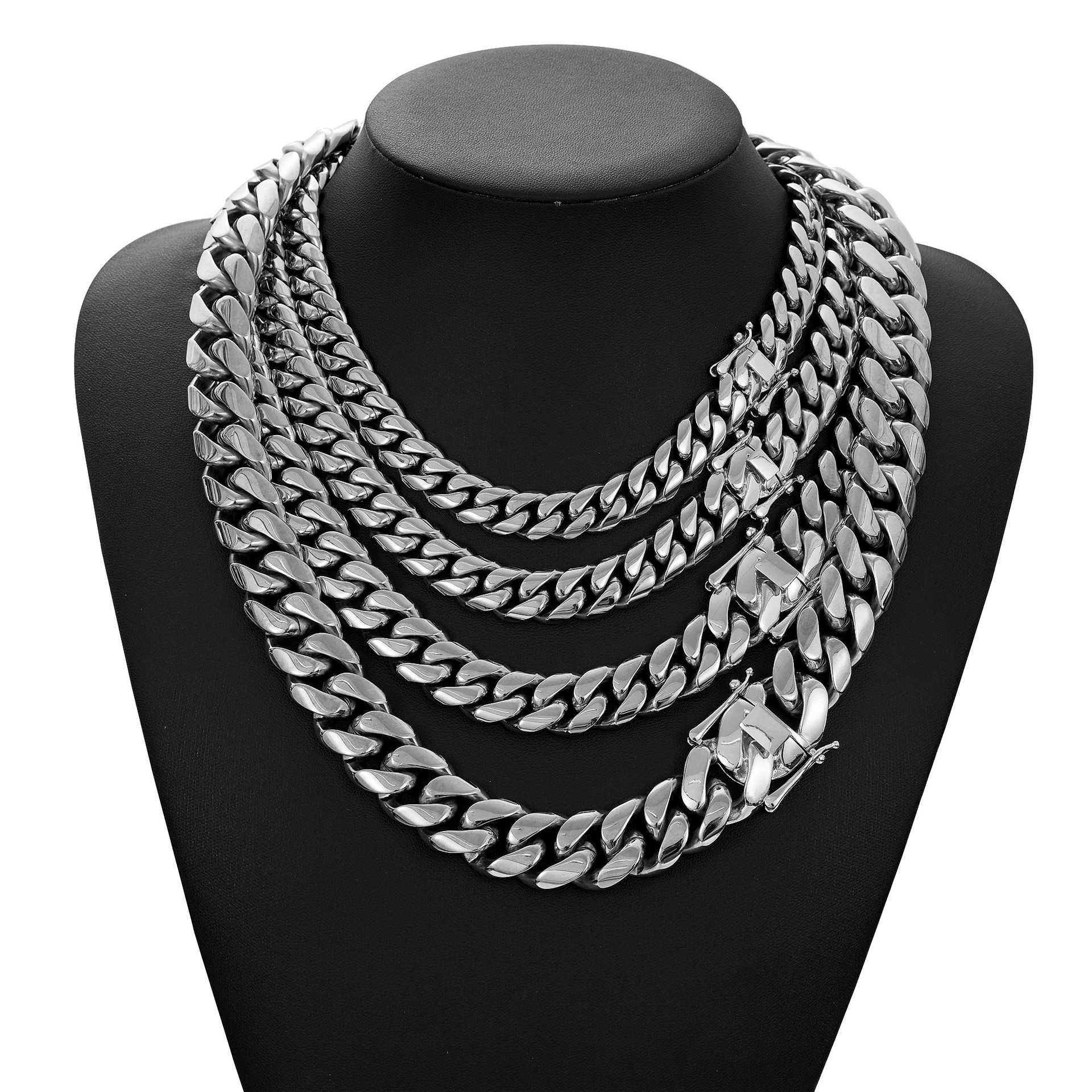 10mm-22mm Solid Stainless Steel Miami Cuban Chain Necklace Bracelet Jewelry For Men