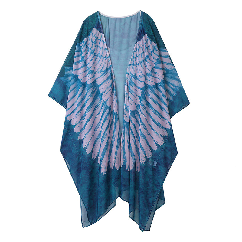 Beach Printed Wings Loose Long Sleeve Knitted Cardigan Sunscreen Bikini Hoodie