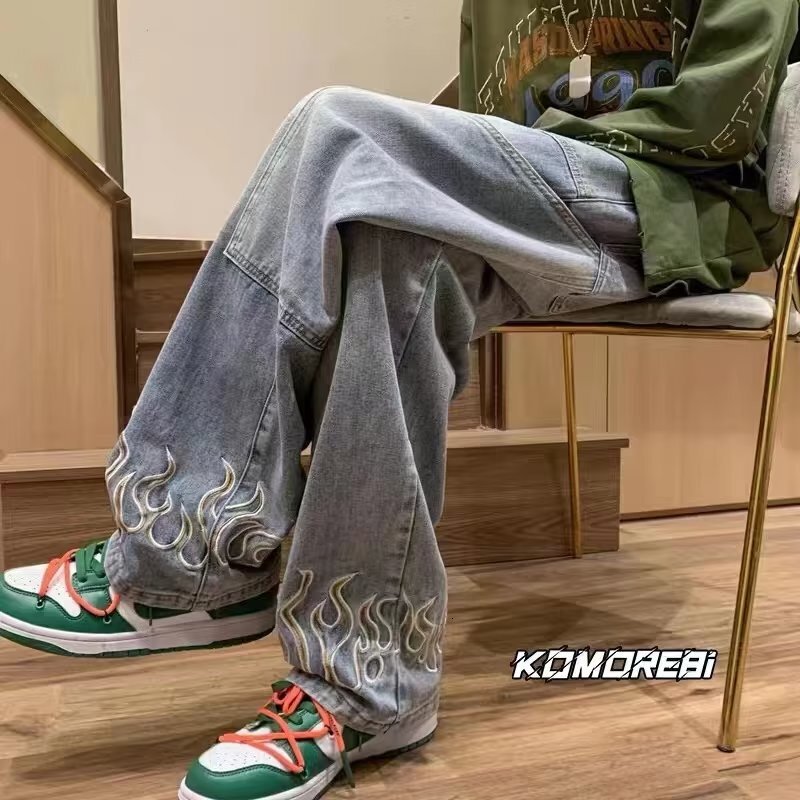2025 Men s Summer New Micro Elastic Loose Straight Zipper Mid Waist Fashion Designer Youth Trendy Washed Jeans Outdoor Casual Sports Skateboarding Pan