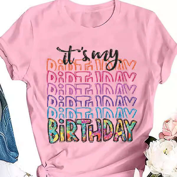 Women's top e-commerce birthday printed color cotton t-shirt 2025 temperament versatile new trend clothing ins