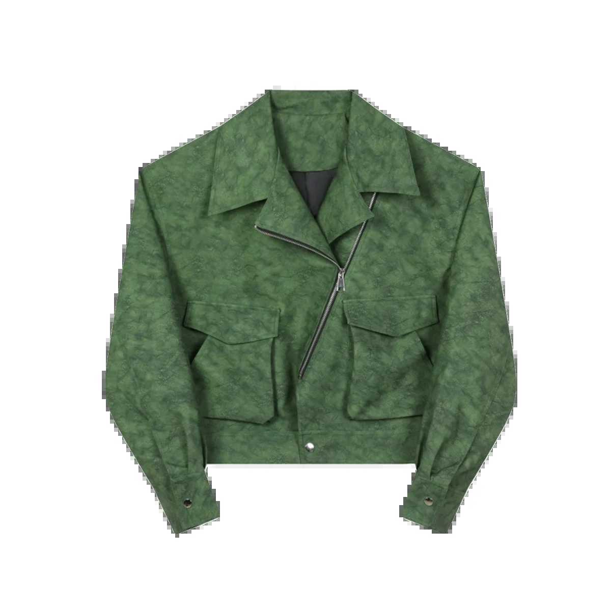 New Mens Short PU Leather Jackets Matte Tie-dyed Fashion Motorcycle Coat Hip Hop Streetwear Clothes Man Green PinkT250311