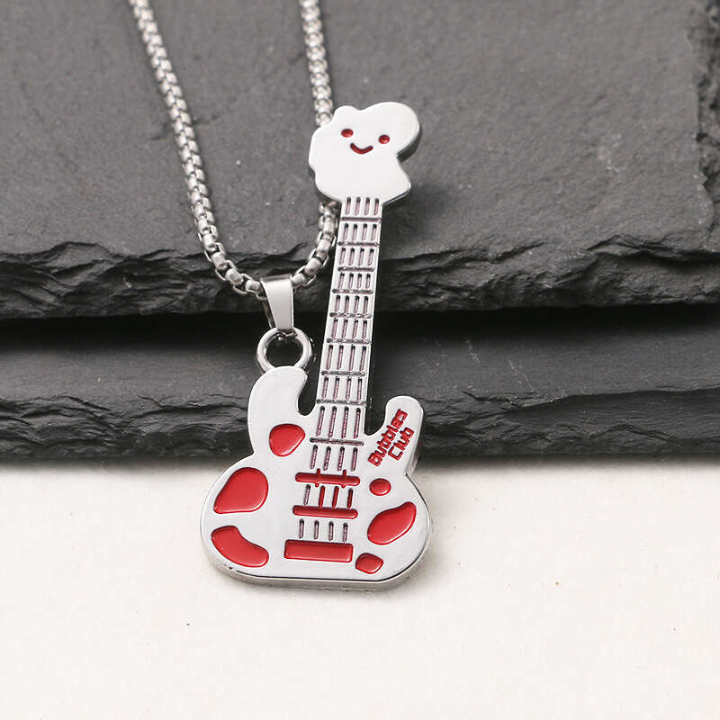 Hip Hop Music Guitar Necklace Street Personality Bounce Ti Steel Sweater Chain Pendant Jewelry Trend
