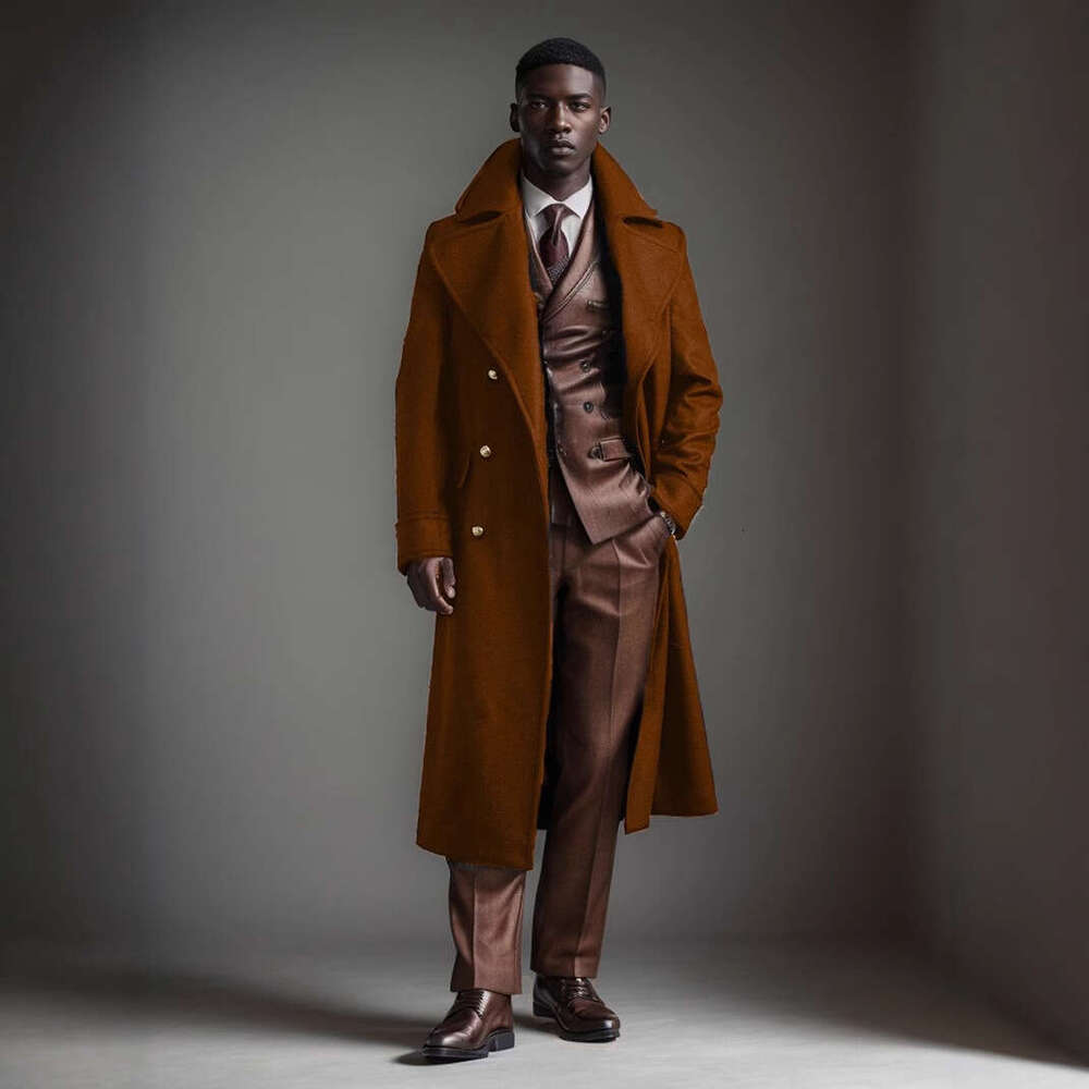 2024 Autumn And Winter Men's Woolen Extra Long Coat, Knee Length Fashion Jacket