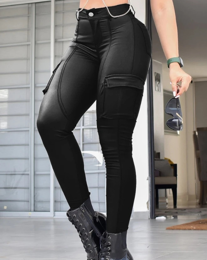 2023 Womens Pants Elegant and Sexy Pocket n High Waist Tight Pants Womens Trouser Casual Bottom 250305