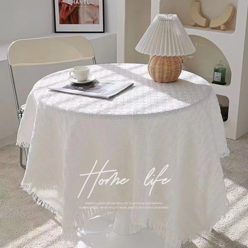 White Premium Coffee Table Round Table Tablecloth Bedside Table Book Tablecloth