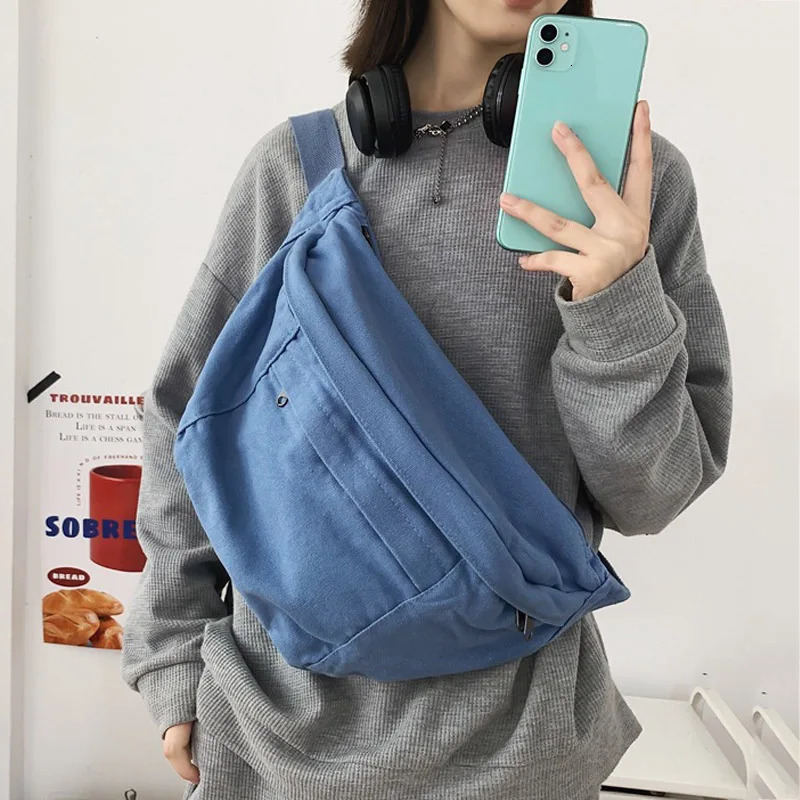 Fashion Trend Waist Bags Ladies Canvas Waist packs Phone Pack Street Hip hop Belt Bags Large capacity Unisex Crossbody Chest Bag R250311