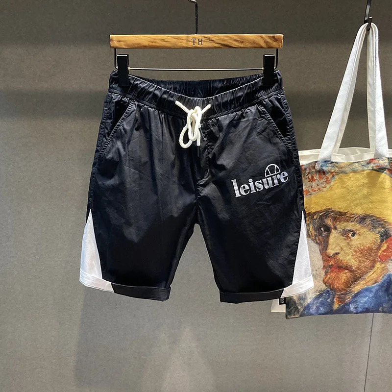 Summer Casual Pants Shorts Mens Color Matching Printed Basketball Sports Breathable Loose Elastic Cropped Beach Pants 250310