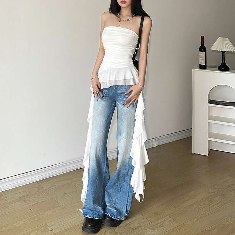 European and American style summer women's solid color slim fit street one collar sleeveless pleated top 2025 new casual versatile fashion clothi