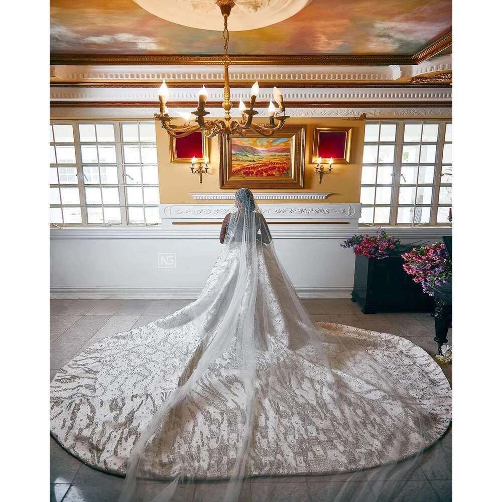 Exquisite Beaded Dresses, High Collar, Long Sleeve, Crystal Rhinestone, Wedding Dress, African, Arabic, Custom, Plus Size