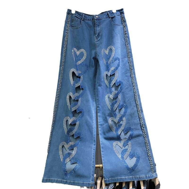 Style, Personality, High-End Feel, Heart-Shaped Splicing, Hollowed Out High Waist, Elastic Straight Tube, Slimming Jeans, Pants, Women's Pants