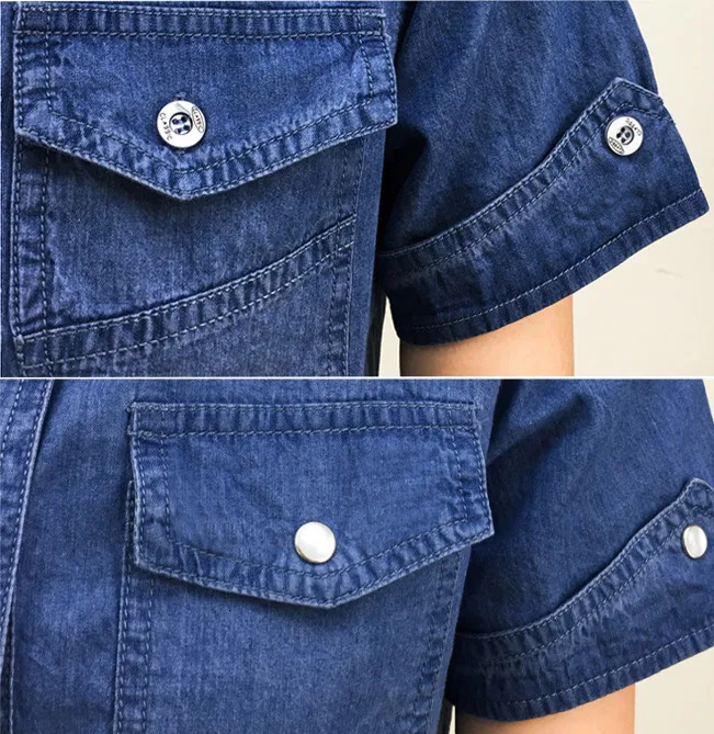 Wxw0138 Summer Cotton Denim Shirt Womens Short sleeved Slim fit Pre made Style Casual Jeans Basic 250311