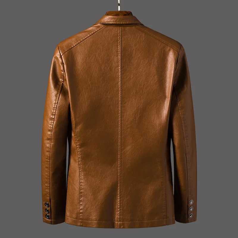 Autumn Winter New Solid Color Fashion Tailored Collar Leather Clothing Man High Street Casual Button Patchwork Pockets OutwearT250311