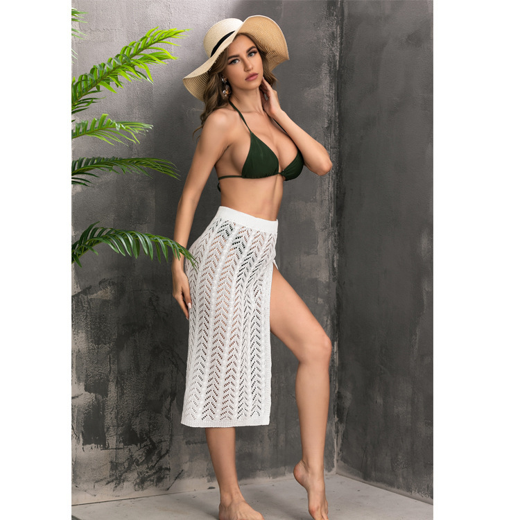 Women's Beach Sun Protection Hollow Out Perspective Sexy Strap Split Half Knitted Short Skirt