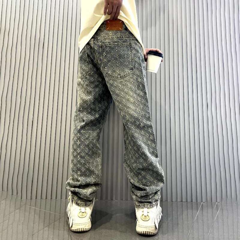 2025 Men s Underwear New Jacquard Pattern Fashion Designer Original Denim Pants Men s Straight Tube Loose Bottom Pants Men s Thick Wide Jeans Outdoor 